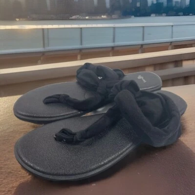 🔥 Sanuk • черный эластичной ремень повседневный слинга стринги сандалии обувь женщин Sz 8 - Изображение 1 из 4