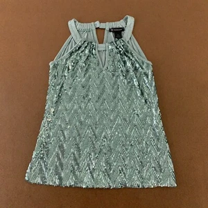 INC International Concepts Women's XS Light Green Sequin Gathered Neck Tank Top - Picture 1 of 8