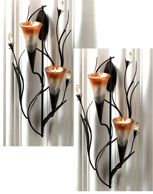 Juego de 2 ** Brillantes ** 12.5" AMANECER LIRIO ESCULPIDO TEALIGHT APLIQUES DE PARED**NUEVO EN CAJA Foto 1 de 4