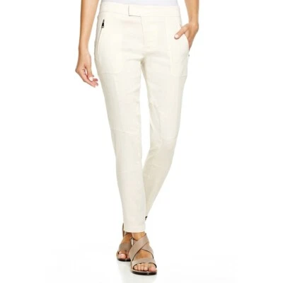 Pantalones de chándal Vince talla 4 mezcla de lino retazos cargo crema cremallera frontal Foto 1 de 4