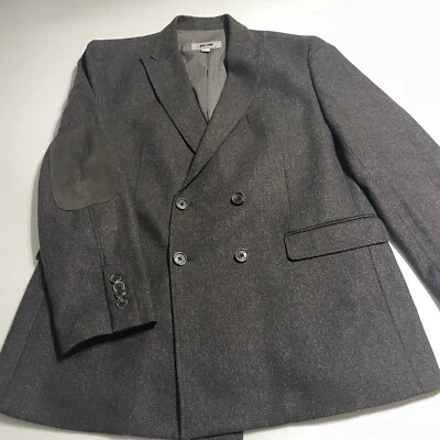Chaqueta Blazer Joseph Abboud Tweed Para Hombre M Doble Pecho Parche Codo Marrón Gris Foto 1 de 4