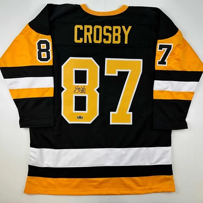 Camiseta deportiva autografiada facsímil Sidney Crosby Pittsburgh negra reimpresión para hombre XL Foto 1 de 4