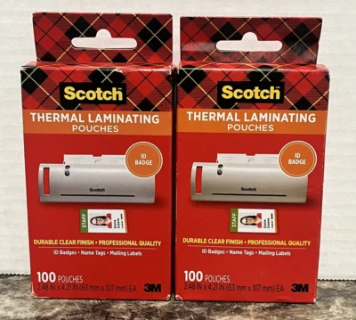 2 boxes (200 total) SCOTCH Thermal Laminating ID BADGE Pouches 5MIL - Image 1 of 3