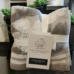 Rachel Ashwell The Farmhouse 4 Stück Waschlappen Floral 100% Baumwolle grau weiß  - Bild 1 von 2