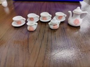 Vtg Child's Mini Tea Set Pink White Floral - Picture 1 of 10