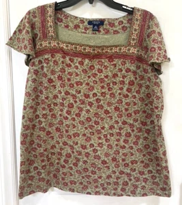Chaps shirt size 1X green floral vintage Y2k flutter sleeves stretch - Picture 1 of 8