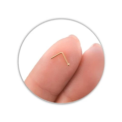 1mm Ball Nose Stud 14k Gold Filled Tiny Nose Piercing 0.6mm Pin 22g L Shaped - Image 1 of 3