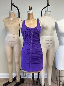 NWT Deadstock Y2K Lace Up Corset Net Goth Punk Club Tank Top Mini Dress Small - Picture 1 of 7