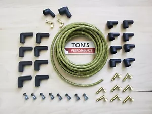8mm DIY Braided Cloth Covered Spark Plug Wire Kit Vintage Wires v8 Green Yellow - Picture 1 of 7