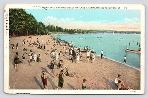 Municipal Beach Lake Champlain Burlington VT Birdseye 1930 White Border Postcard - Picture 1 of 4