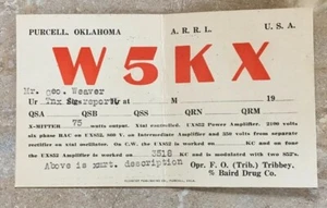 QSL Card Radio Station W5KX Baird Drug Co., Purcell, OK 1930 - Picture 1 of 7