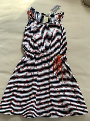 NWT Morgan & Milo Size 7 Navy Stripe Red Polka Dots Knit Jenna Dress 4th Of July - Image 1 of 3