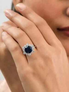 3.00 Ct Natural Sapphire & Diamond Engagement Ring 14K Solid White Gold Size 7.5 - Picture 1 of 5