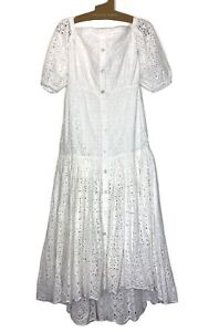 VERONICA BEARD Cali Eyelet Off Shoulder Maxi Dress White (MSRP $748)