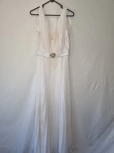 Imoda White Chiffon Gathered Pleated Grecian Empire Wedding Dress Sz 10 - Picture 1 of 12