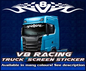 Scania V8 Racing Checker Flame Lorry Truck windscreen sticker Glass Cab Window R - Picture 1 of 7