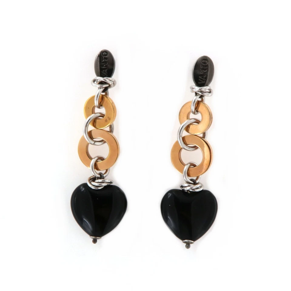 Orecchini Pendenti Cuore Argento Onice Vanto - Immagine 1 di 1