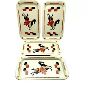 Vintage Metal Serving Lap Trays Set of 4 Decorative MCM Calvalcade Horse 14"x9" - Picture 1 of 7