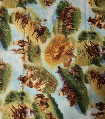 1yd x 42" 100% cotton, Red River III by Yuko Hasegawa, RJR Fabrics, Horses - Image 1 of 3