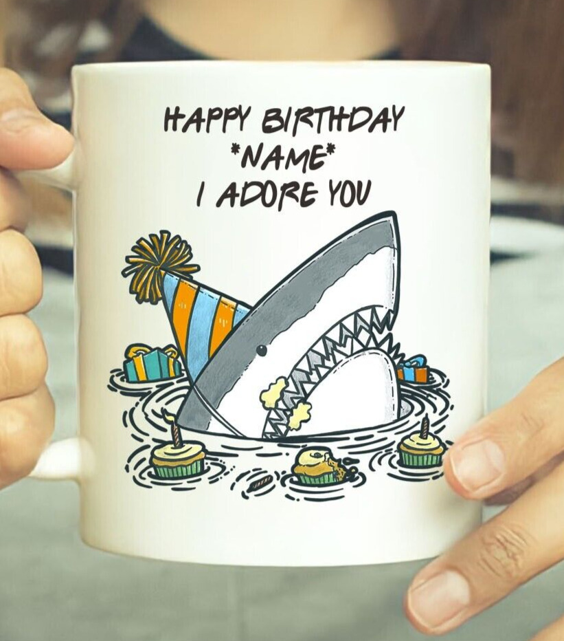 Shark Birthday Mug, Great White Shark Mug, Jaws Mug, Cute Shark Birthday Mug