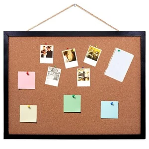 Black Cork Board Bulletin Board, 14.6"X 11" Cork Board, Oak Wood Finish Frame, W - Picture 1 of 9