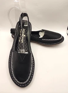 Anuschka Womens Black Leather Sling Back Shoes Round Toe Handmade Size 39 US8.5 - Picture 1 of 8