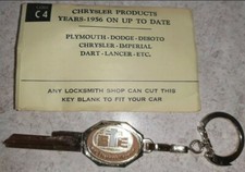 Vintage Uncut 1956 up Chrysler Key Blank Key Chain Dodge Plymouth Mopar 