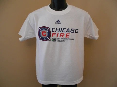 NEW w/TAG Chicago Fire YOUTH Medium (10-12) Adidas White Screen Print Shirt 14NY Cover