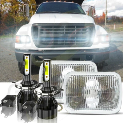 DOT Approved Pair 5x7 7x6 LED Headlights With H4 For Ford F650 F750 L9000 F 250 - Image 1 of 4
