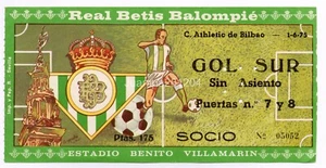ENTRADA FUTBOL REAL BETIS BALOMPIE - ATHLETIC CLUB BILBAO 1975 GOL SUR Nº05052 - Imagen 1 de 2