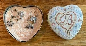 New Brighton Safari Wine Glass Silver Charm Set Metal Yellow Heart Shape Box - Picture 1 of 3