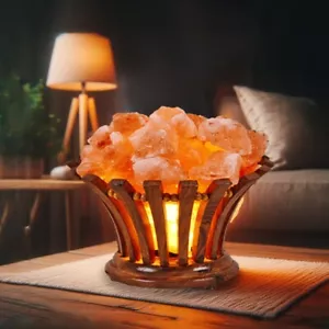 100% Natural 9lb Himalayan Salt Lamp – Pink Salt Night Light Wooden Basket Frame - Picture 1 of 10