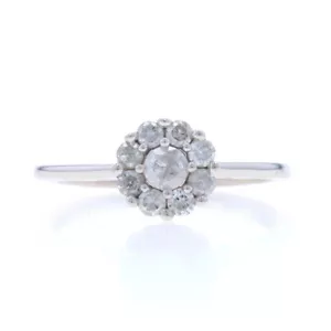White Gold Diamond Halo Ring - 10k Round Brilliant .50ctw Flower Cathedral - Picture 1 of 9