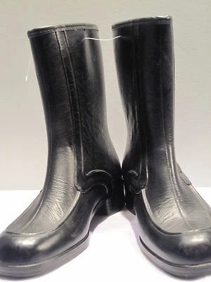 NOS ViNTAGE 1960S BLACK RUBBER WiNTER LiNED RAiN WATERPROOF WELLiNGTON BOOTS L7 - Image 1 of 4