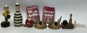 Vintage Bowling Lot Card Holders Wood Acrylic Toy Figure Fehr’s Beer Record Book - Picture 1 of 11