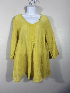 Flax 100% Linen Yellow Oversized Pullover Tunic Shirt Size Large Lagenlook - Picture 1 of 8