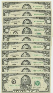 FR. 2121B $50 1981A Federal Reserve Notes 10 Consecutive New York DC-6253 - Picture 1 of 3