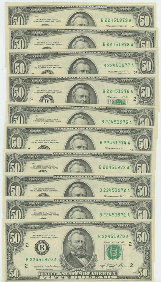 FR. 2121B $50 1981A Federal Reserve Notes 10 Consecutive New York DC-6253 - Image 1 of 3