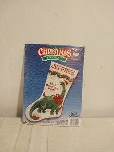 Vtg 1988 SANTA-SAUR Dinosaur Christmas Stocking Counted Cross Stitch Kit #87209 - Picture 1 of 2