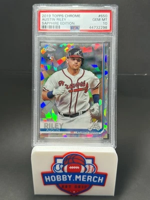 RARE 2019 Topps Chrome Sapphire Edition Austin Riley #650 (RC) PSA 10 ROOKIE - Image 1 of 4