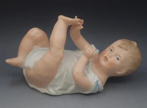 ANTIQUE GEBRUDER HEUBACH GERMAN BISQUE PORCELAIN PIANO BABY  8" MARKED - Picture 1 of 8