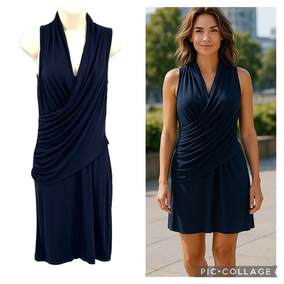 Karen Kane Sleeveless Wrap Dress Women’s XS 2 Navy Stretchy Knit USA NEW - Image 1 of 4