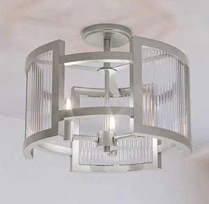 QUOIZEL LEXON 3-BULB SEMI FLUSH MOUNT LIGHT FIXTURE BRUSHED NICKEL **NEW** - Picture 1 of 3