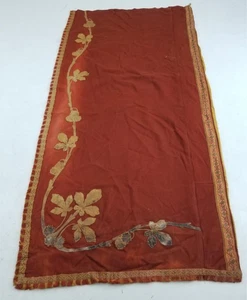 Antike botanische Leder Blatt Applikation Wolle Vorhang Panel 194x87cm - Bild 1 von 12