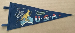 Vintage AUSTRALIA Calling Hullo U.S.A. Kangaroo Radio Station Microphone Pennant - Picture 1 of 12
