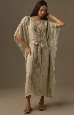 Anthropologie Kaftan Maxi Mujeres Musgo Encaje Brillo Preppy Retro Boho Talla Única Nuevo con Etiquetas Foto 1 de 4