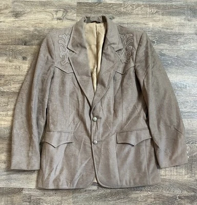 Pioneer Wear Blazer Sports Coat Jacket Mens Med Taupe Western Cowboy Vintage USA - Image 1 of 4