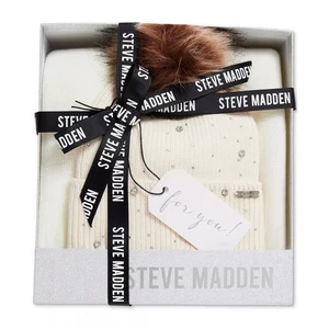 Steve Madden Women's 2-Pc. Embellished Pom Beanie/Scarf in Ivory  - Picture 1 of 2