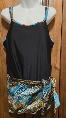 Christina 1 Piece Bathing Swim Suit Black Animal Print Skirt Plus Sz 20W - Image 1 of 4