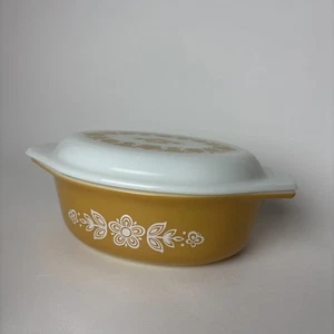 Vintage Pyrex Schmetterling Gold 043 1-1/2 Quart ovale Kasserolle 943 Deckel - Bild 1 von 13